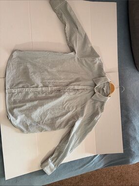 Athleta mid-day oversized poplin Striped Button-Up Shirt in Light Greenand White